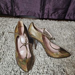 Gucci metallic T strap Beverly Mary Jane pump
